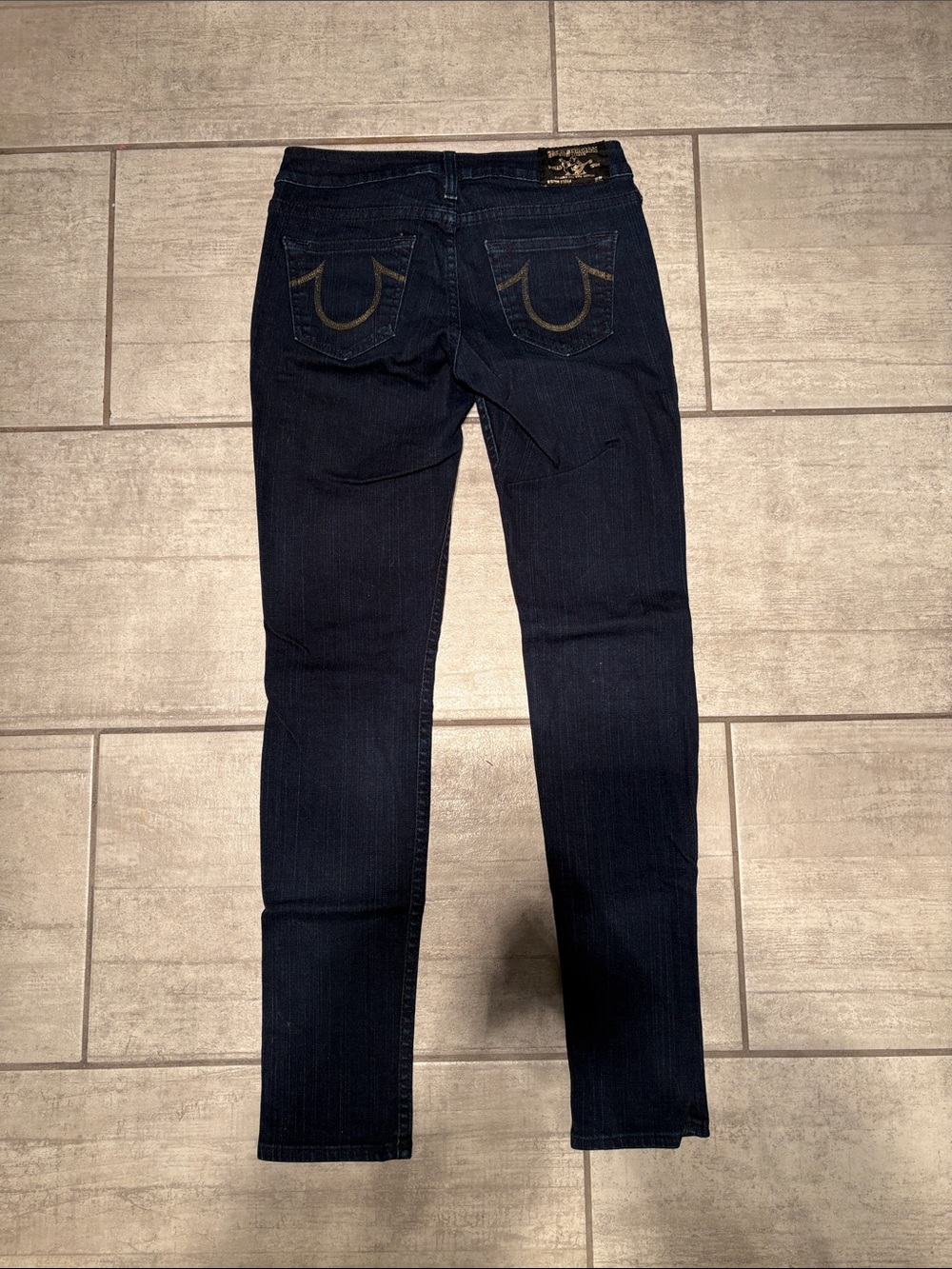 True Religion Women's Dark Indigo Skinny Jeans - Classic Back Pocket Detail
